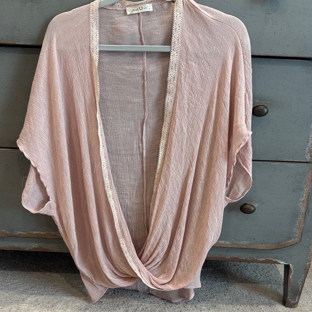 Just U in Light Mauve Open-Front gauze Cardigan
